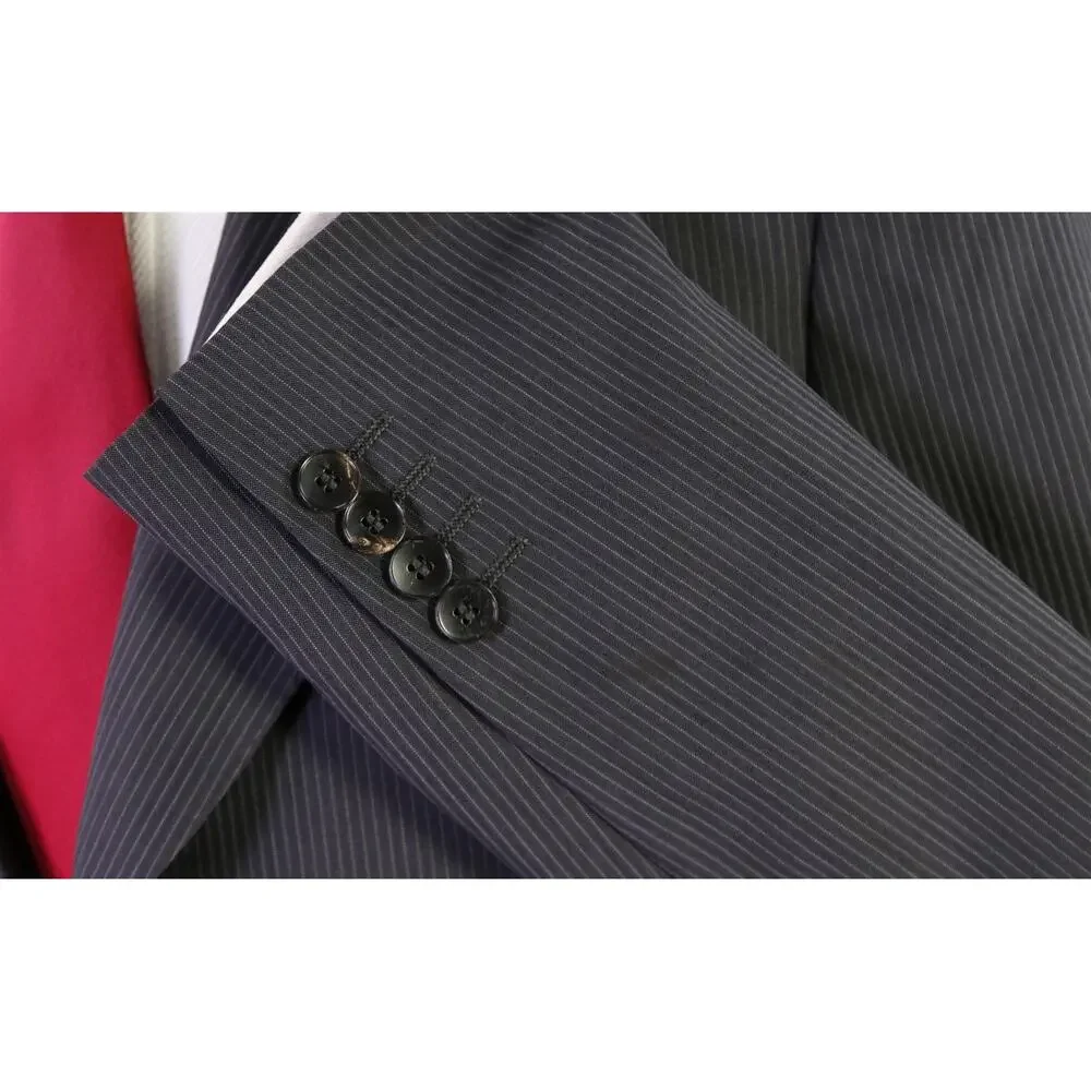 Gucci Tom Ford Era Gray Thin Striped Peak Lapel Wool Mohair 2-Btn Suit 36R